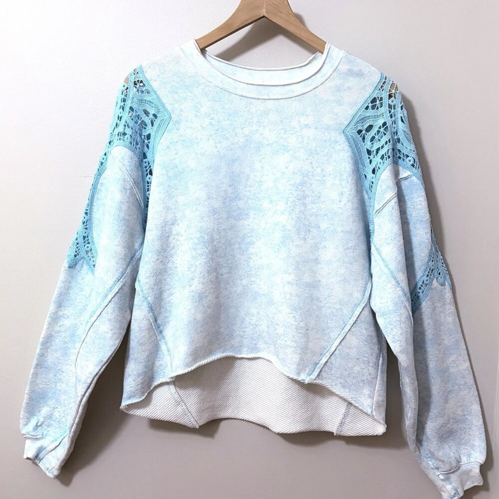 FP Movement By Free People Sun And Done Crochet Pullover Sweatshirt Blue Size S